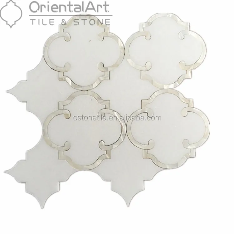 Pure white marble and mother of pearl mix water jet mosaic bathroom wall tiles