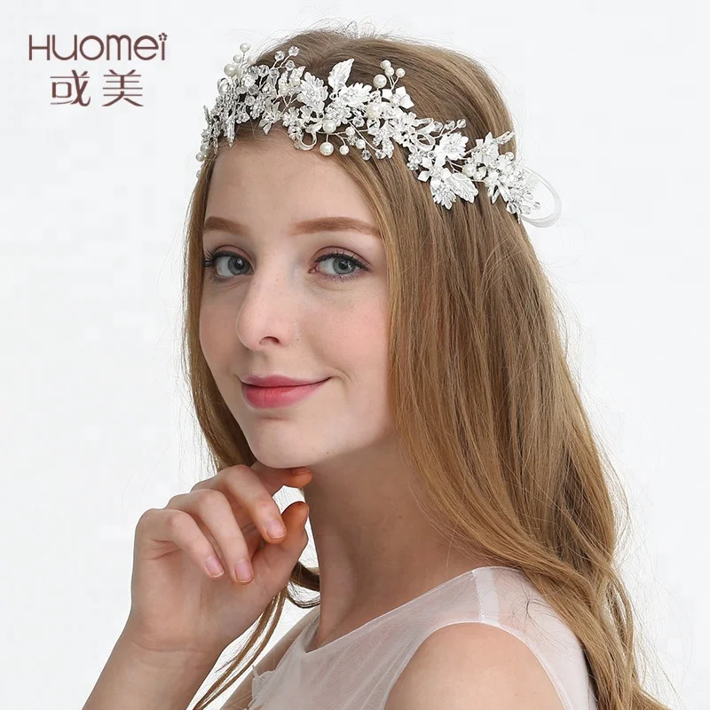 Оптовая продажа, свадебная корона, тиара со стразами, Серебряные Листья, свадебные волосы, лоза, цветок, головной убор для женщин