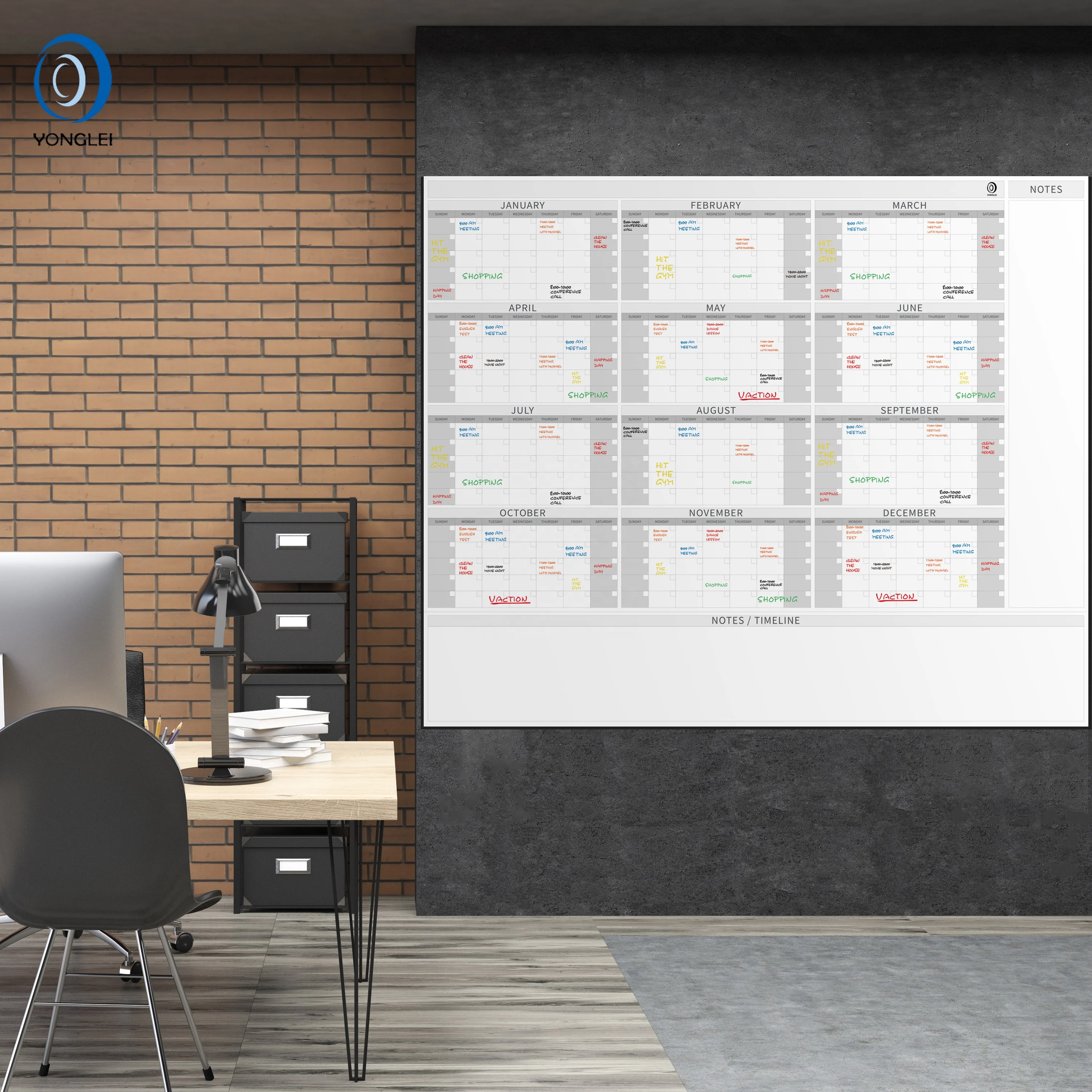 016-5A1 12 month dry erase wall calendar reusable calendar perpetual calendar