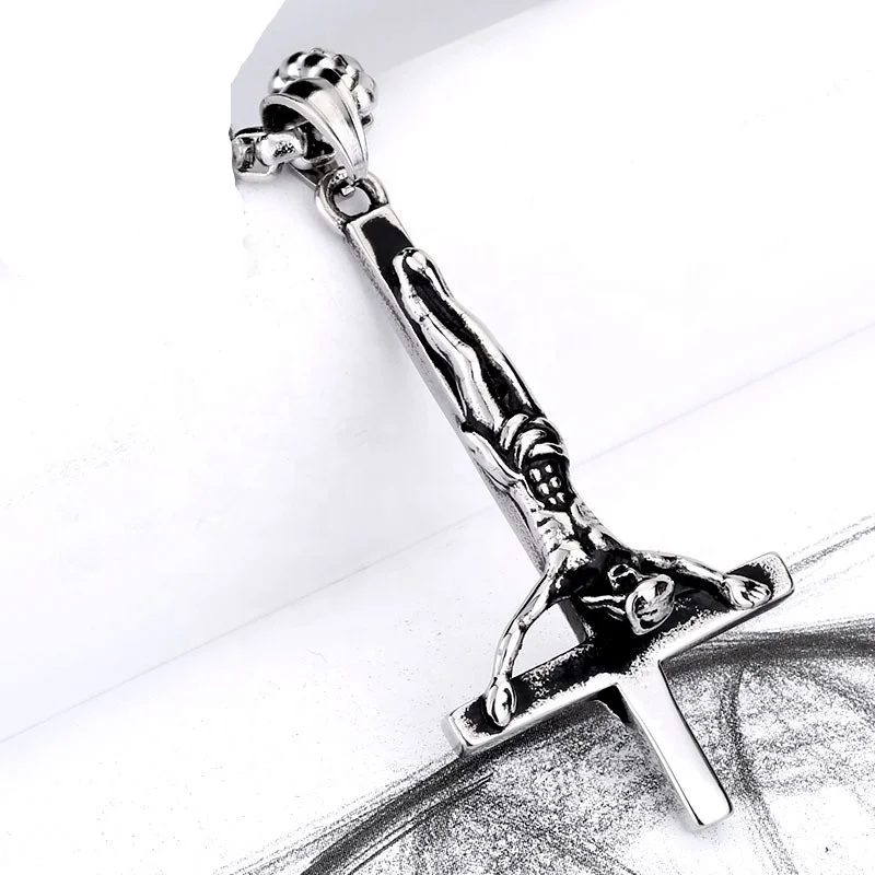 Wholesale Unisex jewelry Stainless Steel Pendant Inverted Jesus Cross Latin Cross Of St. Peter Necklace