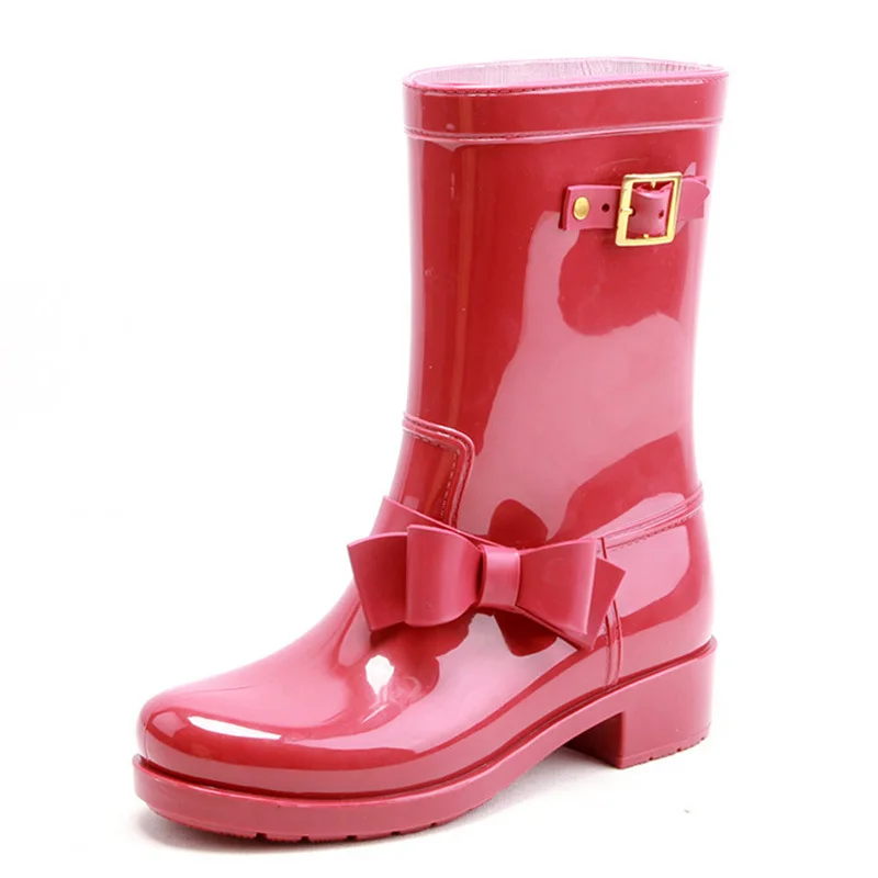 PVC Women Plastic Rain Boots with Bowknot , Rain Boots Custom Printing