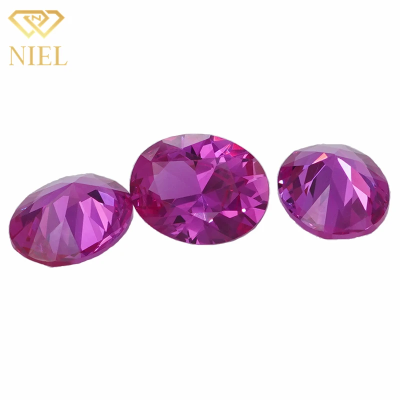 Niel gems 3# synthetic rose sapphire gemstones egg shape corundum stones prices pink saphire oval ruby
