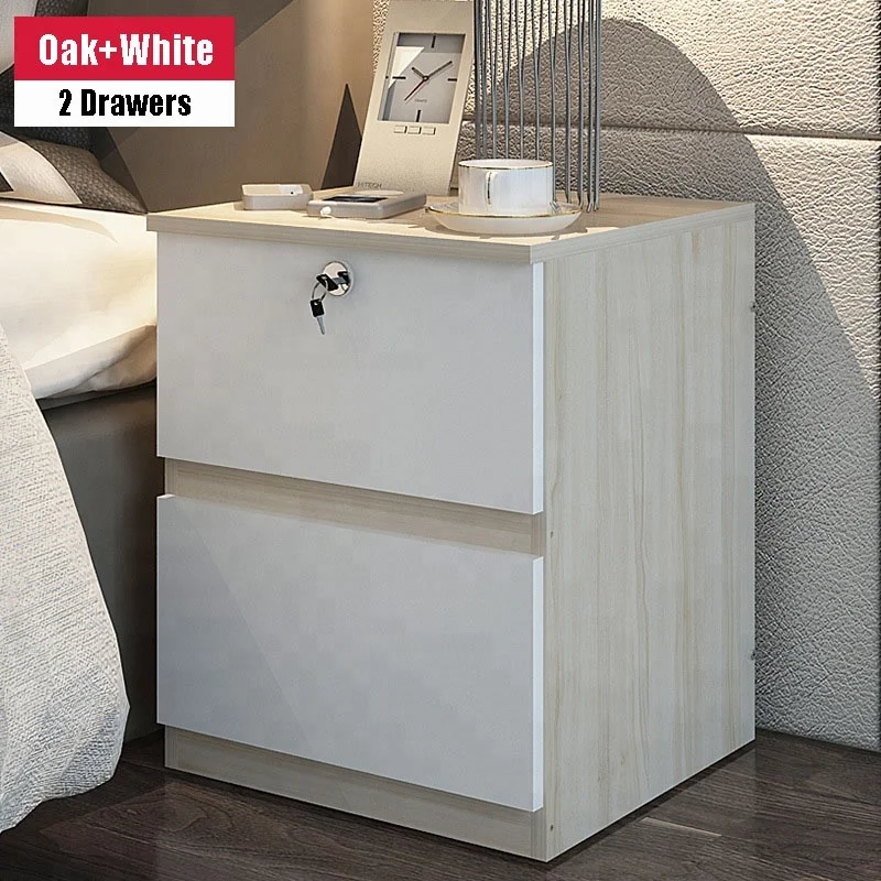 Bedside Table With Drawers & Doors Tall Nightstand Storage Cabinet For Bedroom Night Stand 2