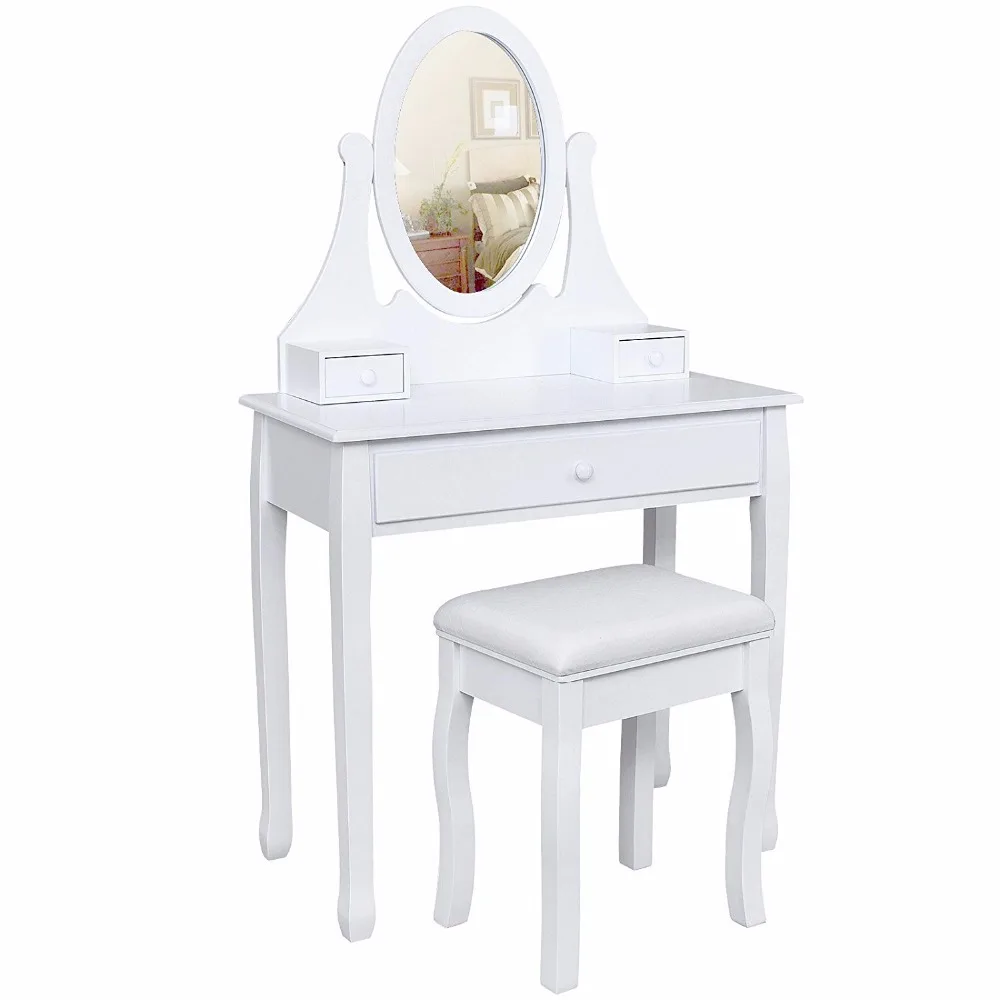 White MDF Dresser Luxury Modern Wood Vanity Make Up Table With Mirror