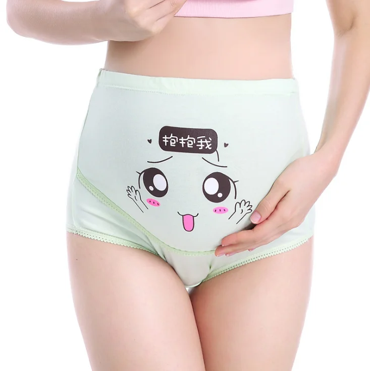 
Pure cotton breathable high waist supports abdomen lovely cartoon expression pregnancy abdomen pregnant woman pants 