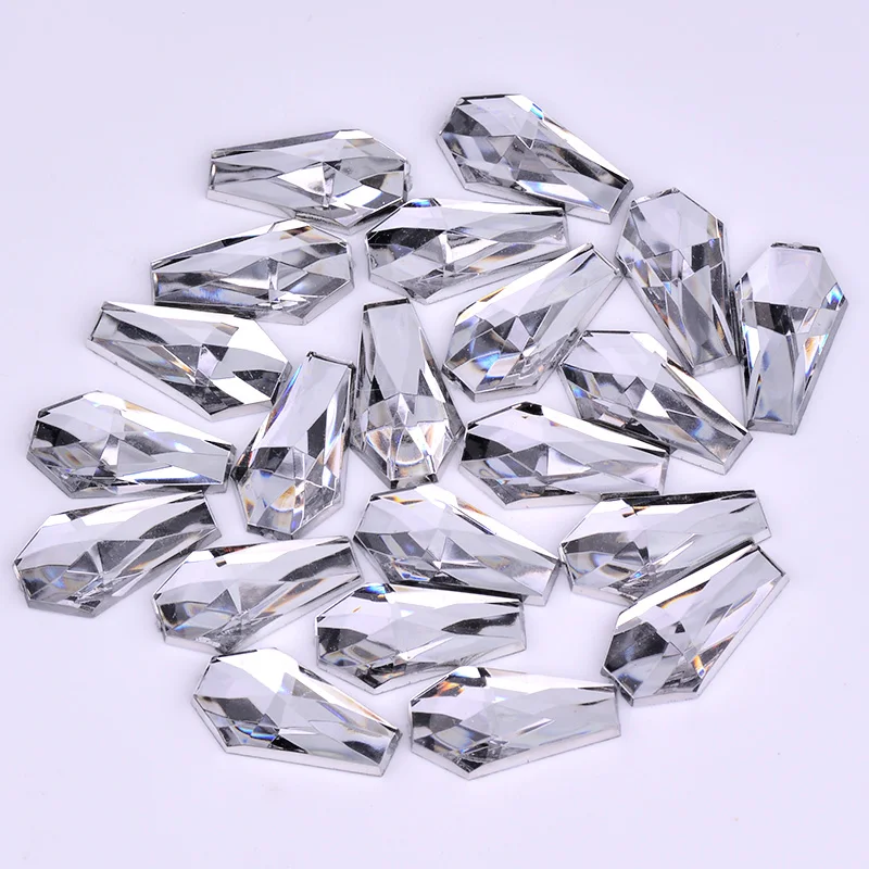 Fancy 11*19mm Clear White Glue On Crystal Stones Non Sewing Beads Flat Back Acrylic Rhinestone