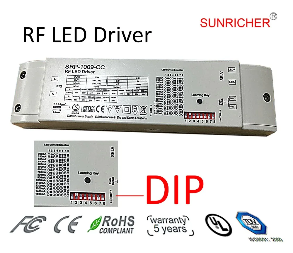50W RF dimmable constant current led driver SRP-1009-CC from 250ma to 1500ma
