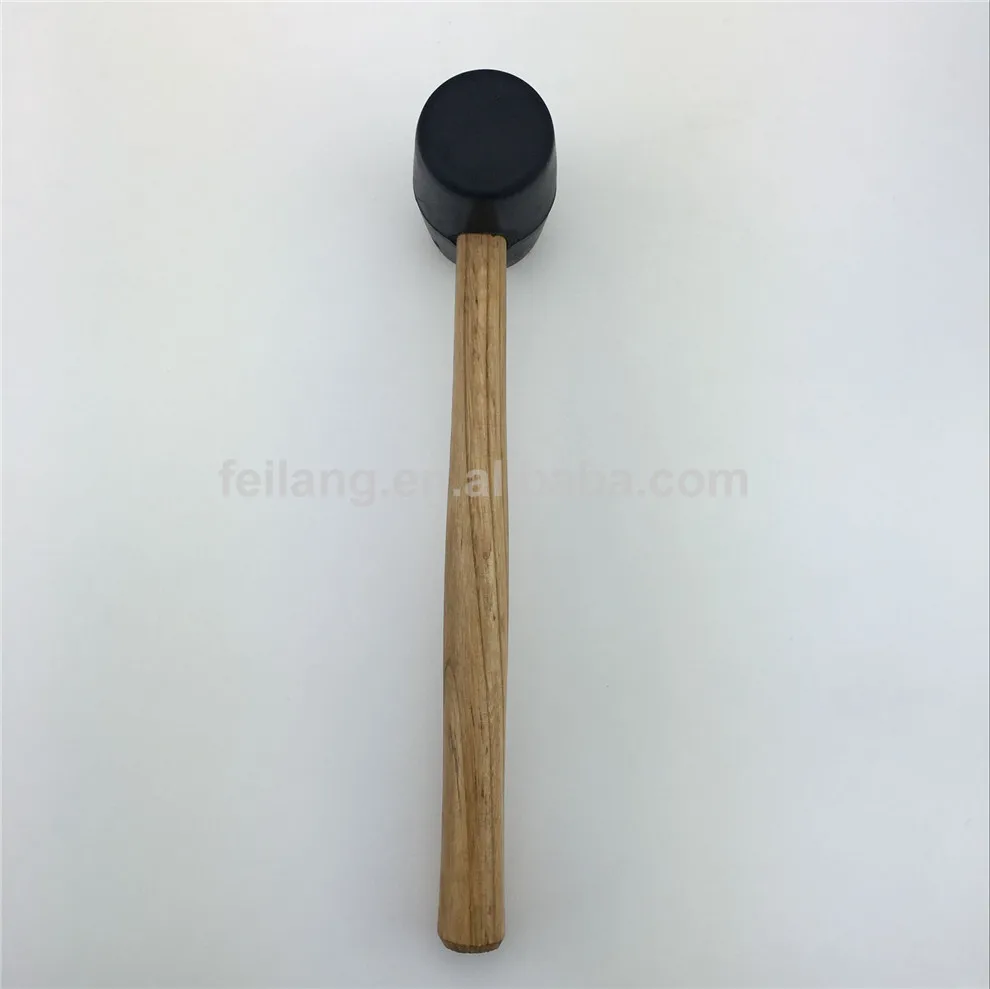 Black Rubber Mallet With Wooden Handle Outdoor Camping Tent Accessories Hammer