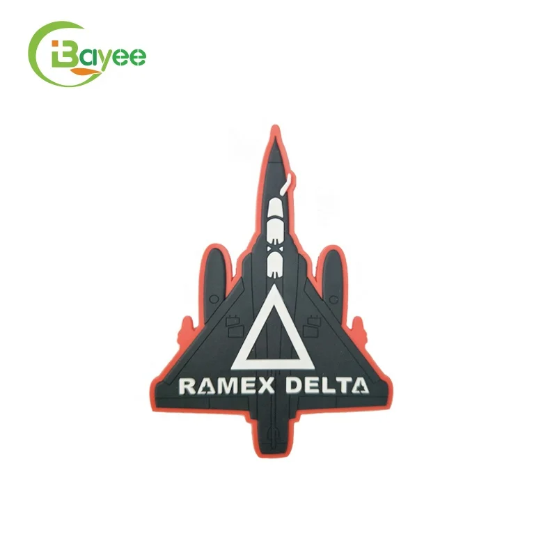 Fashion Design 3D Soft Black Rockets Shape Silicone Patches Badge PVC Rubber Patch  Iron On For The Clothing Label Manufacturers