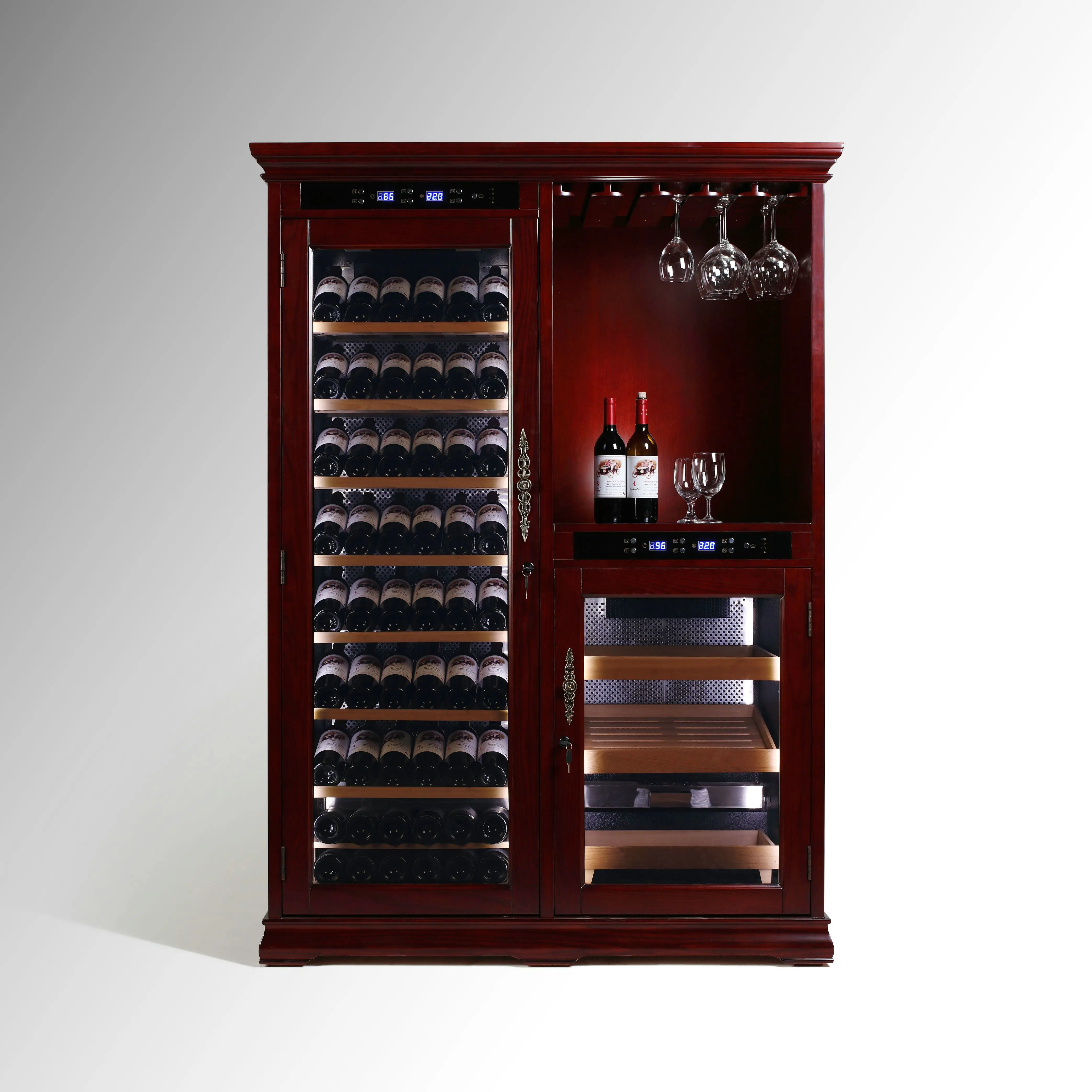 Electronic Humidor Wine Display Rack Cigar Cooler Cabinet Combo Furniture Style Tobacco Products Storage Lounge Cellar Cedar
