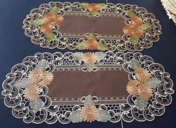 satin fabric embroidery table cloth wedding with hand cutwork