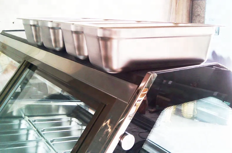 Curved transparent glass cover highlight display Ice Cream Freezer with CE