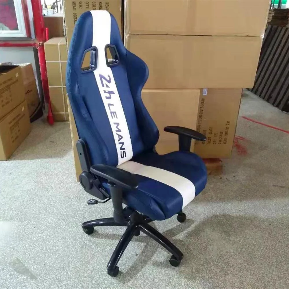 Executive Racing Back Reclining Gaming Chair Blue And White PVC Leather Office Computer Seats With Arm Rest JBR2017