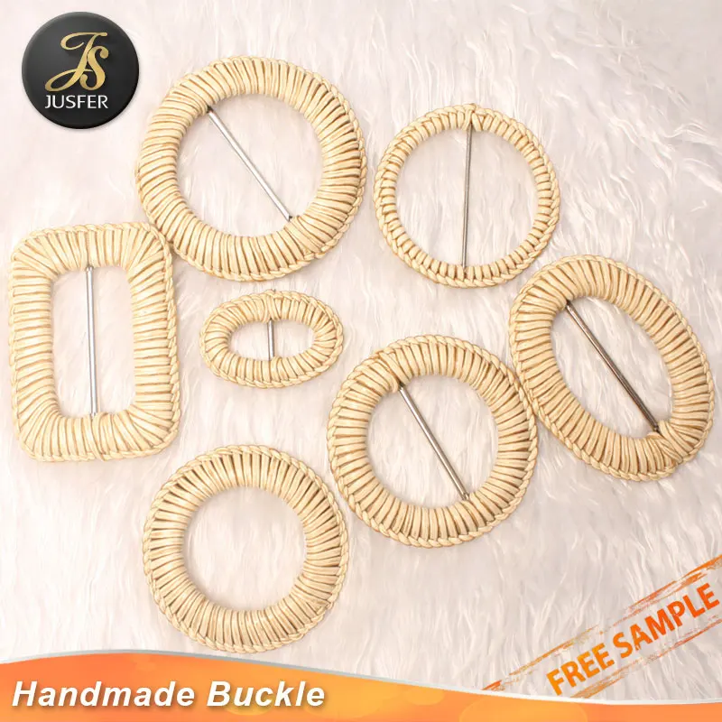 Round handmade weaving zinc alloy buckle with PE rattan
