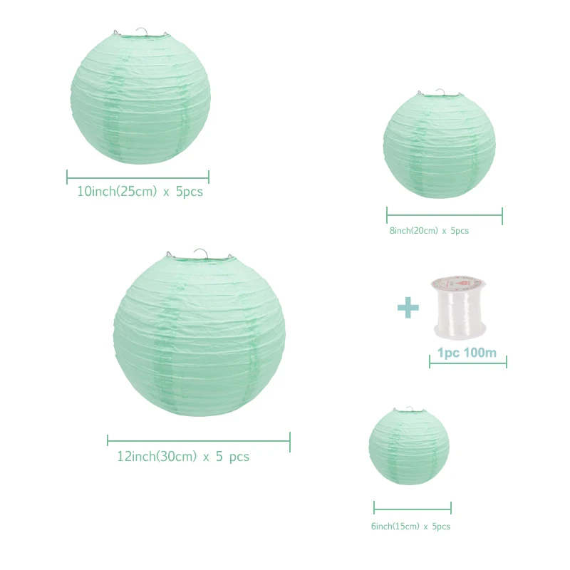 20pcs per set mint green wedding decorative Paper Lanterns party set  in sizes 6,  8, 10, and 12 inch 5pcs each size