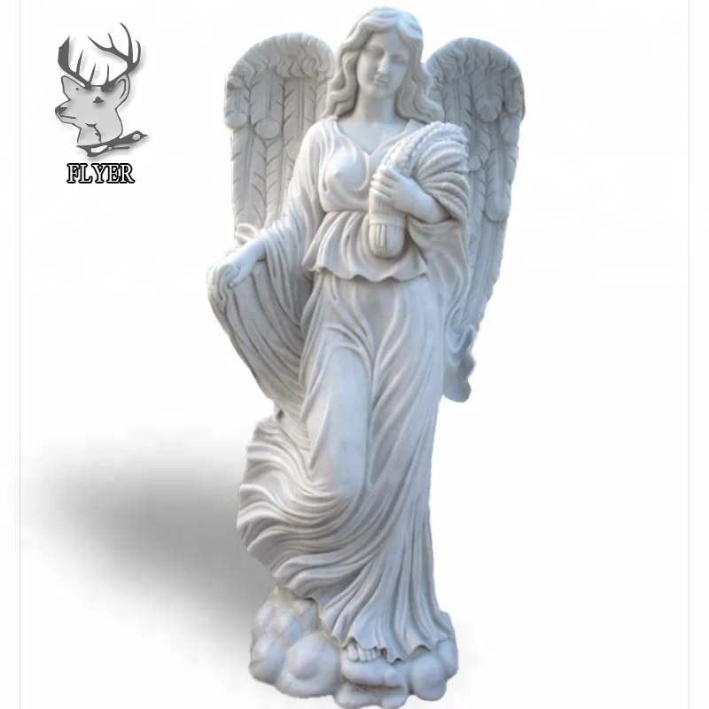 Outdoor decoration large winged white stone male angel statues
