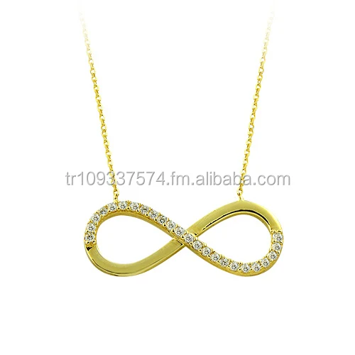 14K Solid Gold Infinity Charm Necklace Fine Jewellery for Women Made in Turkey