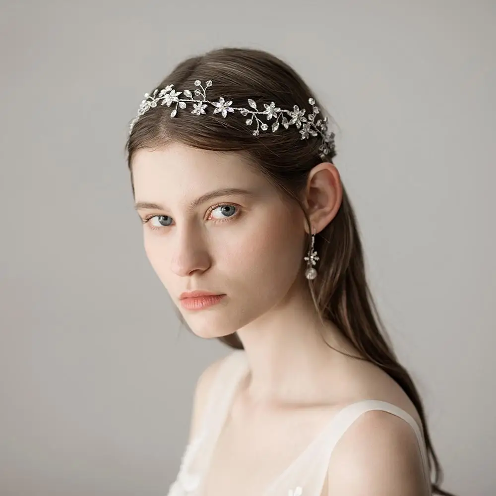 Bridal Rhinestone Crystal Hair Vine Tiara Crown Wedding Comb Hair Chain Headpiece Floral Headband Hair Ornaments for Women