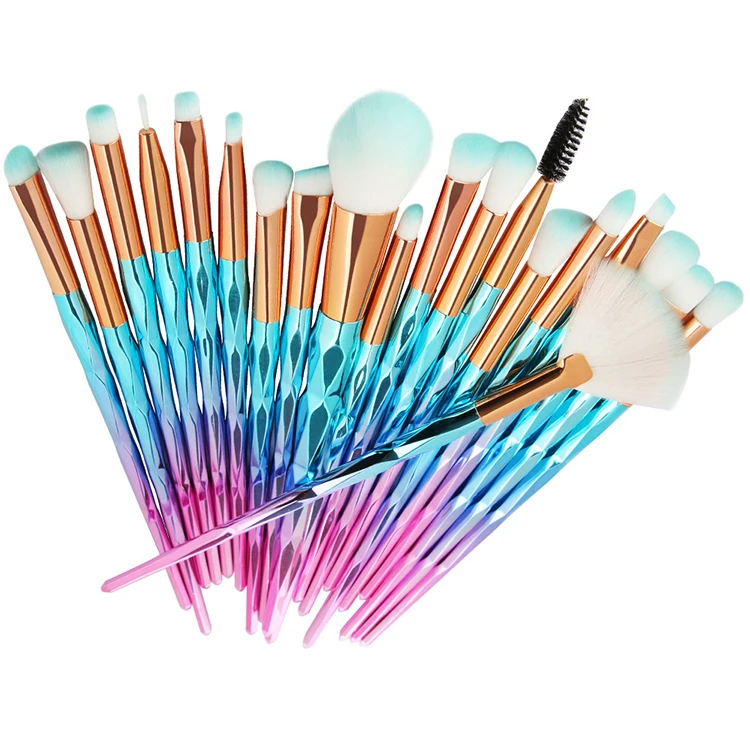 Custom Logo 20 Pcs professional Diamond Colorful Makeup Brushes Set Foundation Eye shadow Cosmetic Beauty Luxury Makeup Brushes