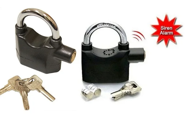 ALARMED LOCK SIREN PADLOCK MOTORBIKE ALARM LOCK BIKE SHED GARAGE GATES SECURITY