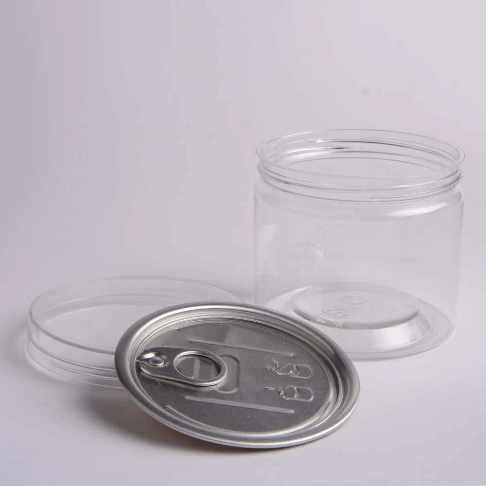 
Clear round plastic PET easy open can with clear lid for dried food 