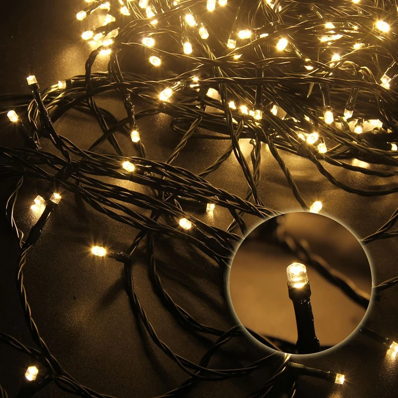Safe 30V 8 Modes 500 LEDs 100m/328ft Black String Christmas Fairy Lights with DC Transformer for Indoor Outdoor Decoration