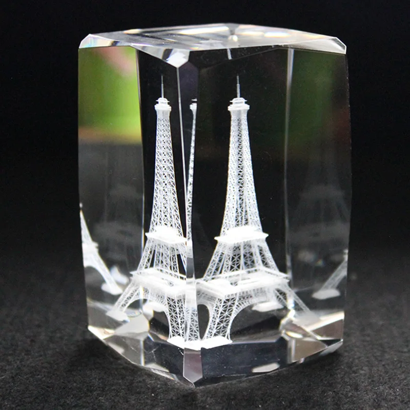 Hot Romantic Paris Eiffel Tower 3d Engraved Crystal Cube Led Night Stand Valentines Souvenir Gifts