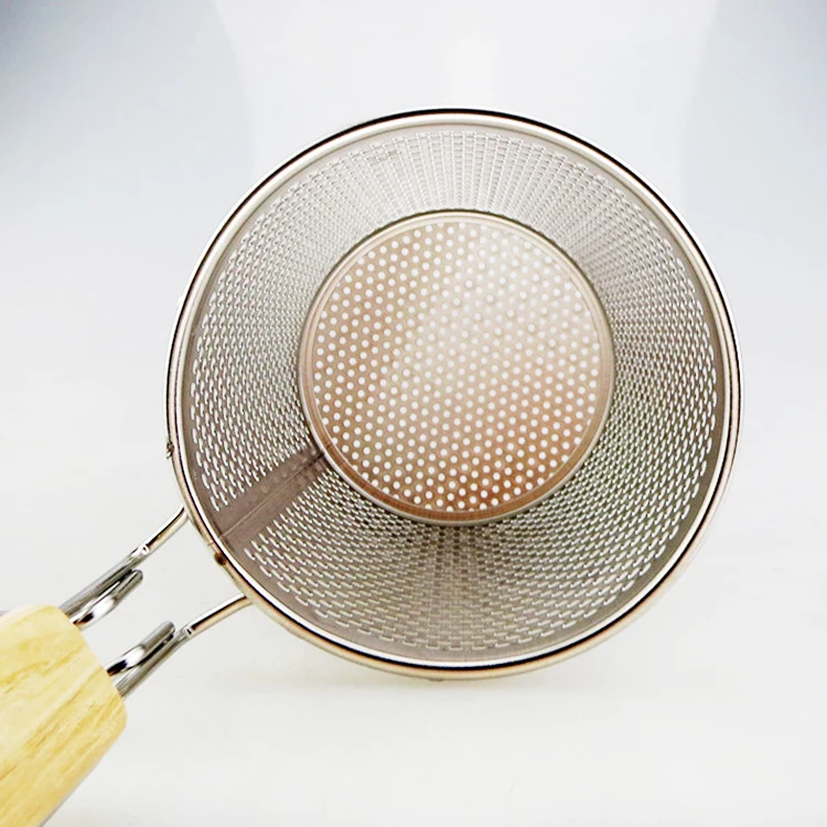 
Round Shaped Stainless Steel Wire Frying Mesh Colander, Noodle Strainer with Handle 