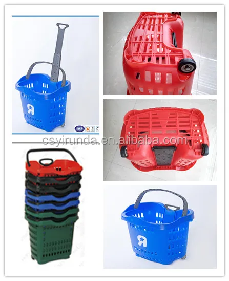 2022 Wholesale durable plastic supermarket  baskets with wheels