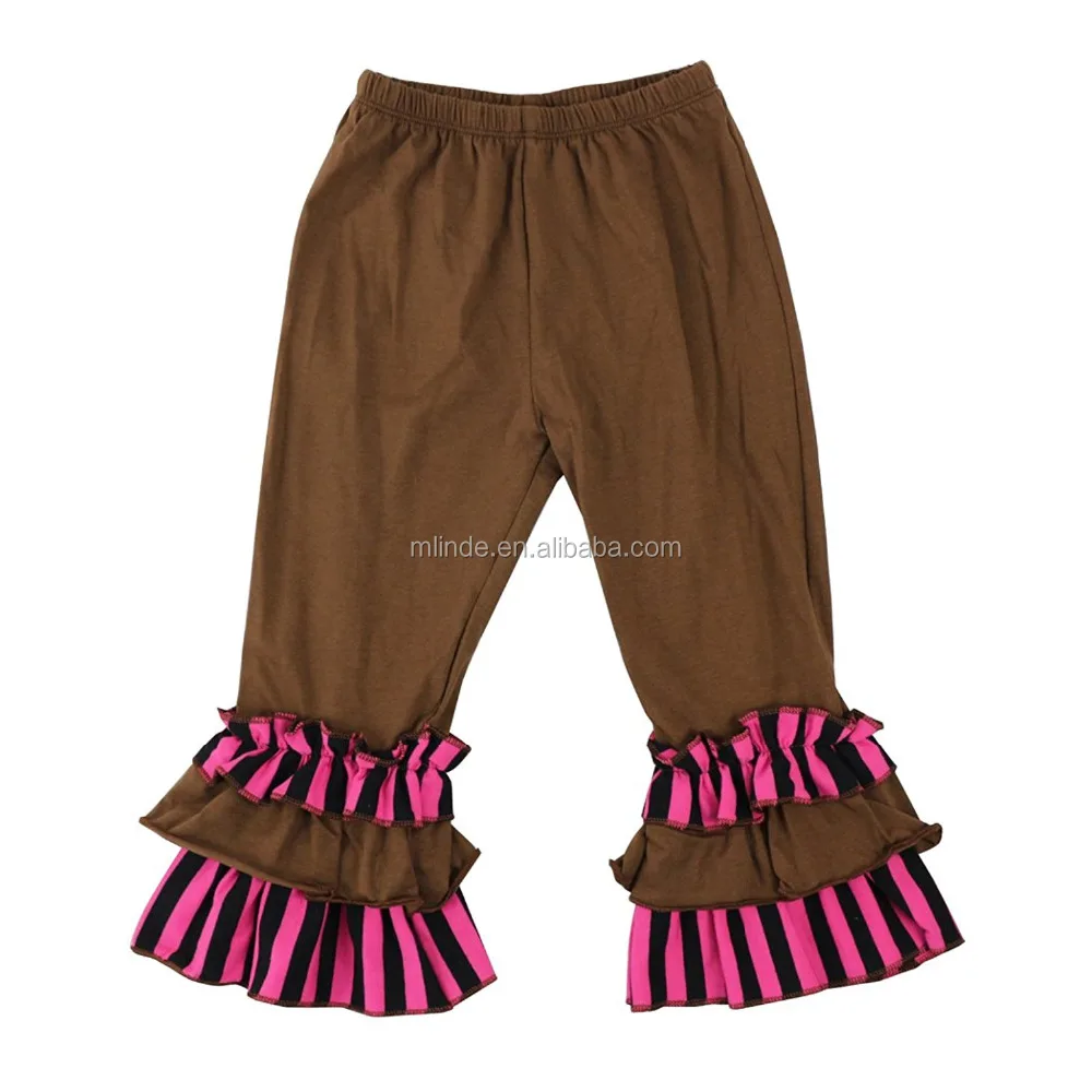 Girls Striped Knit Cotton Clothing Sets Top Dress And Ruffle Pants Kids Clothes