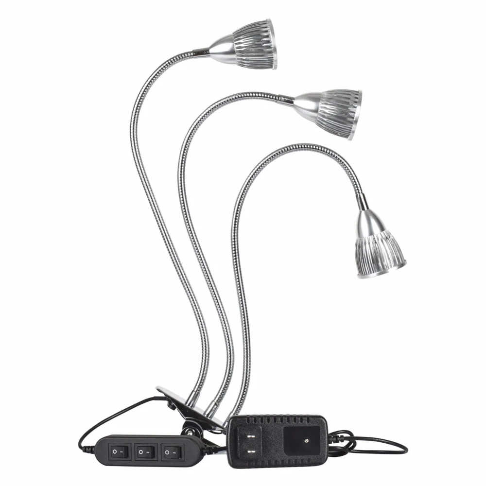
Three Head Led Grow Light Desk Clip Lamp with 360 Degree Flexible Gooseneck and for Indoor Plants Greenhouse Office 