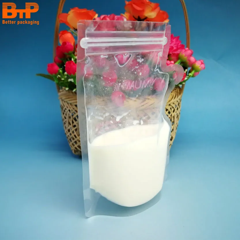 150ml/180ml/200ml/250ml/300ml double zipper BPA FREE food grade liquid bag plastic breast milk storage bag