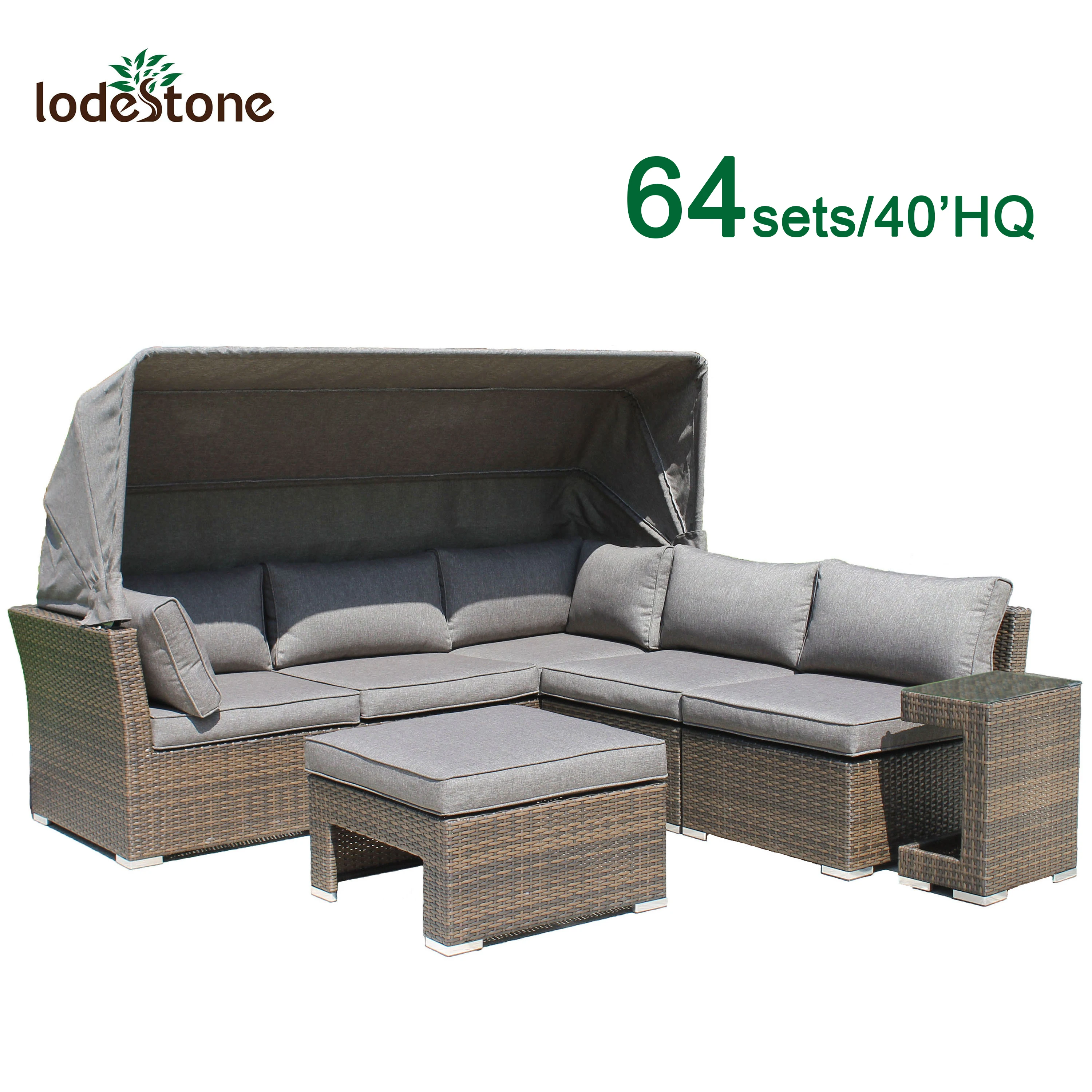 Hot selling garden furniture germany outdoor sectional wicker sofa set canopy