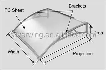 New design Polycarbonate Plastic awning with Big water gutter canopy sun shade awnings for Patio and Balcony and windows