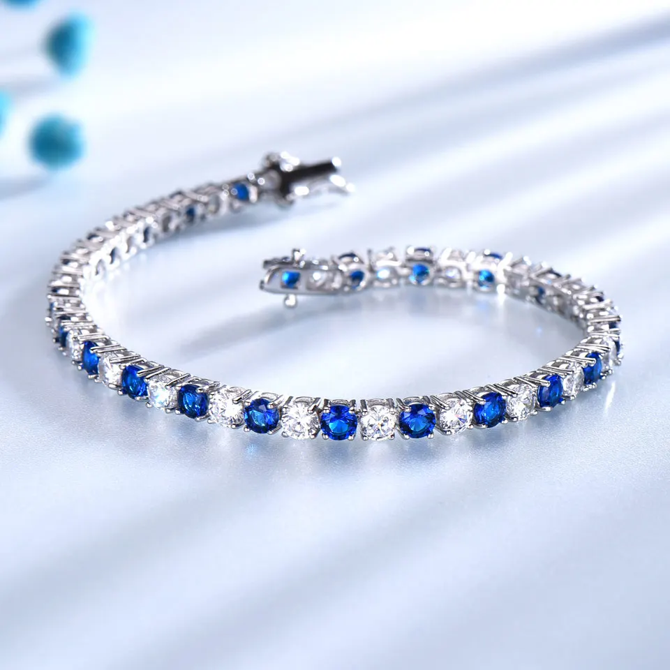 Luxury Created Nano Blue Sapphire Bracelet Women 925 Sterling Silver Jewelry Romantic Classic Wedding Fine Jewelry