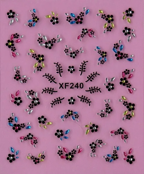 black 3D flower design Water Transfer Nails Art Sticker decals lady women manicure tools Nail Wraps