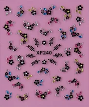 black 3D flower design Water Transfer Nails Art Sticker decals lady women manicure tools Nail Wraps