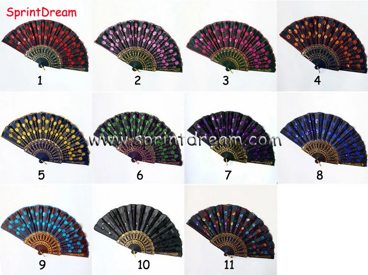 Embroidery Peacock Colorful Hand Plastic Folding Fan Lady Fan Wedding Favors Gifts With Paillette