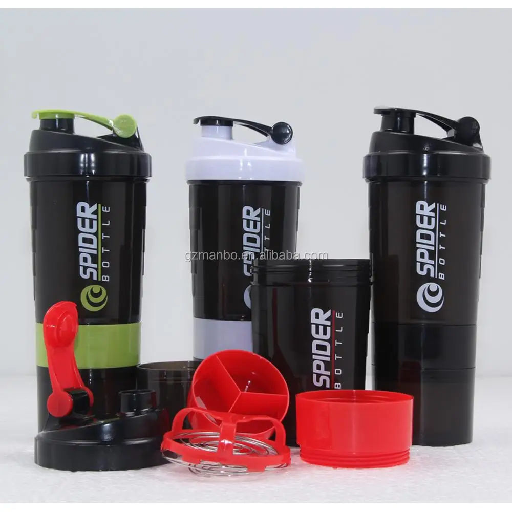 Latest Design BPA Free Plastic Three Layer 304 Steel Mixing Ball Smart Gym Powder Shaker Jar