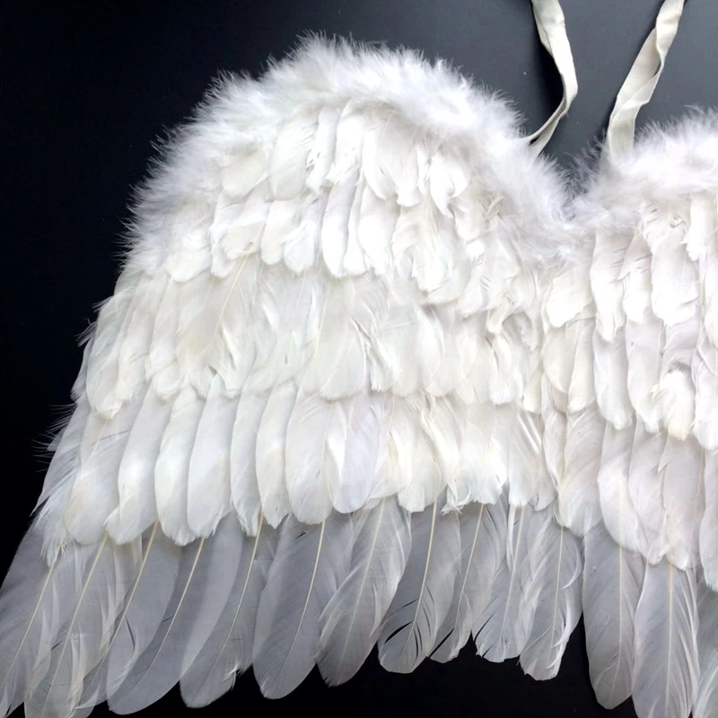 Wholesale new design handmade children white feather angel wings   feather wings for halloween, christmas