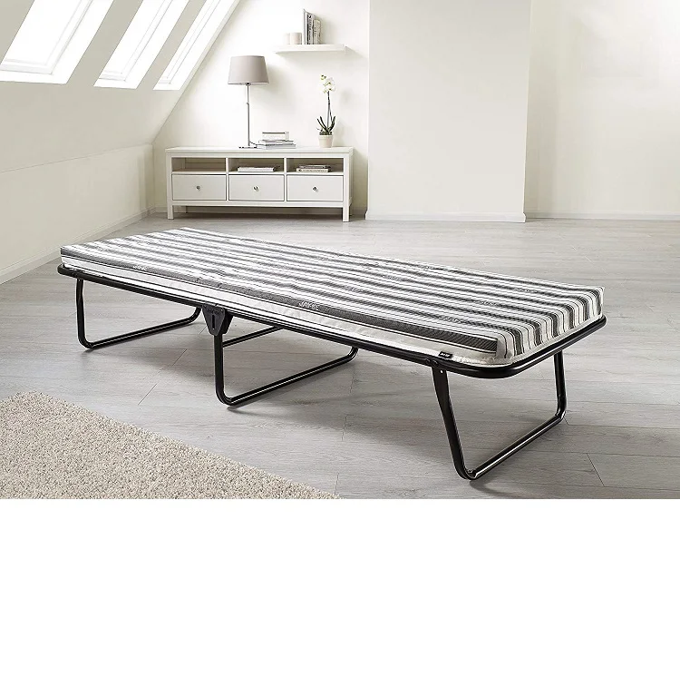 Single Black Fabric Folding Bed with Breathable Airflow Mattress