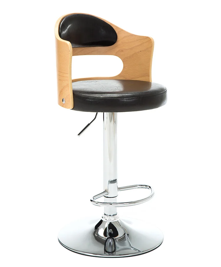 
Retro Hydraulic Lift Adjustable Padded Swivel Seat with Backrest 26 35 Dark Wood Finish Barstools 