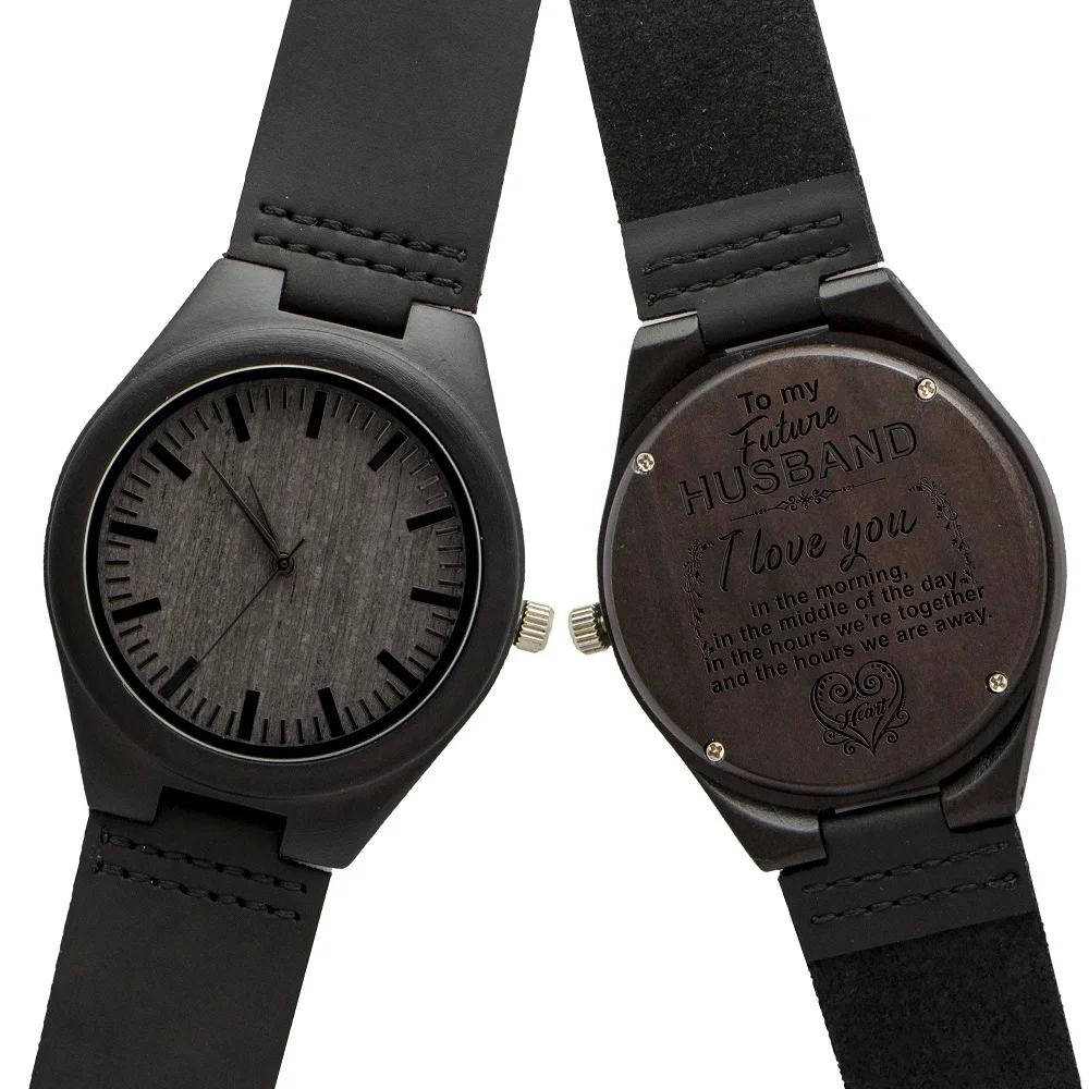 
Engraved Wood Custom Watch for Husband Son Wife Birthday Anniversary Gift Natural Ebony Custom Watch Drop Shipping 