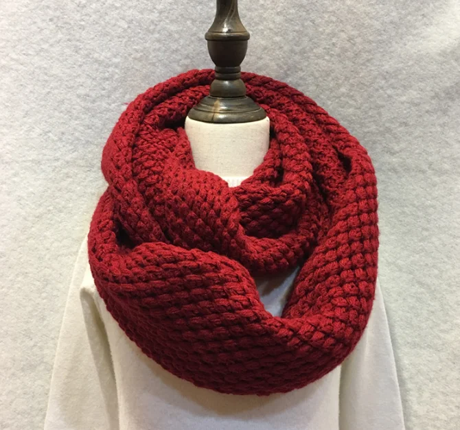 Fashion Winter Knitted Handmade Infinity Scarf Warm Solid Pineapple Tube Scarves