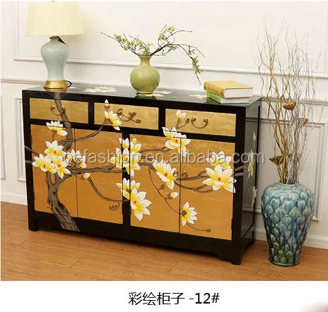 OE-FASHION antique new classic wood frame hand Painted 3 door shoes cabinet with drawer for living room furniture