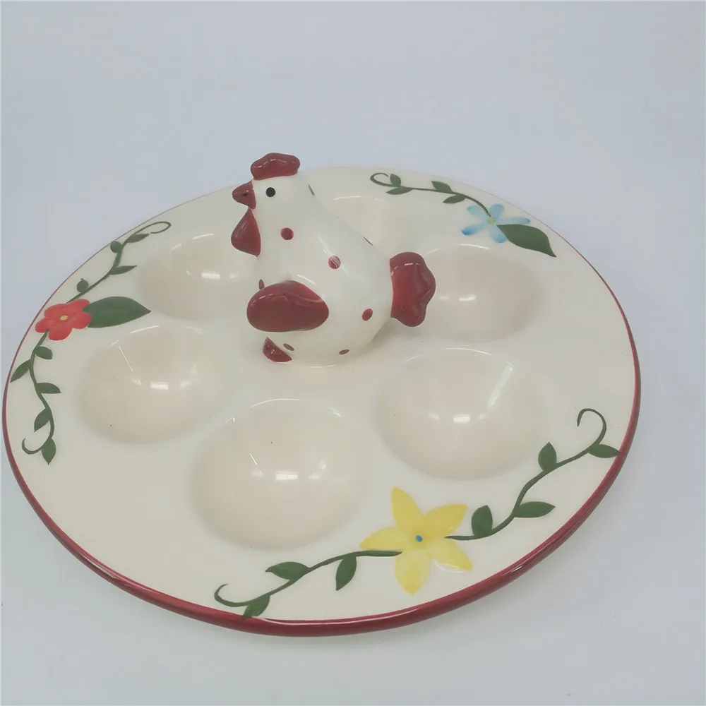 Easter decoration vintage ceramic egg plate holder dish tray with hen stand