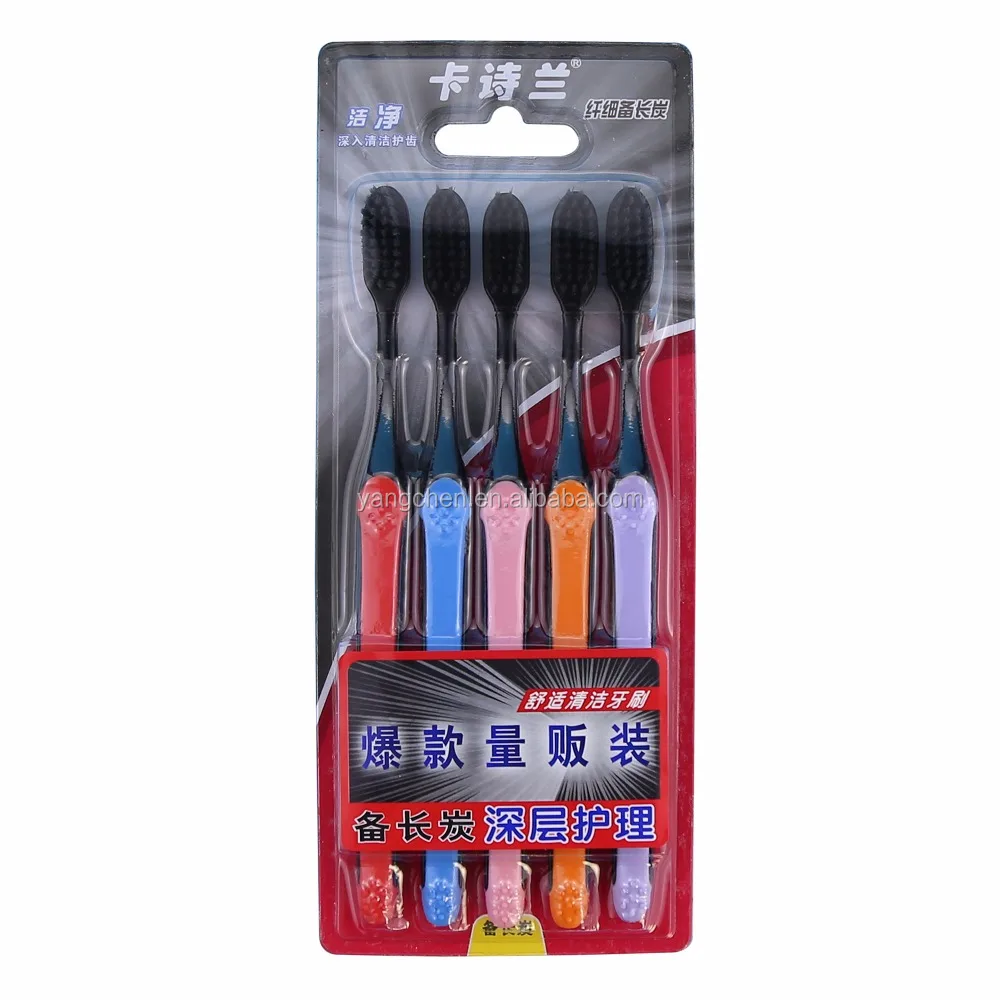 the hot selling 5pk soft charcoal bristle toothbrush set with binchotan charcoal bristle 5 packs