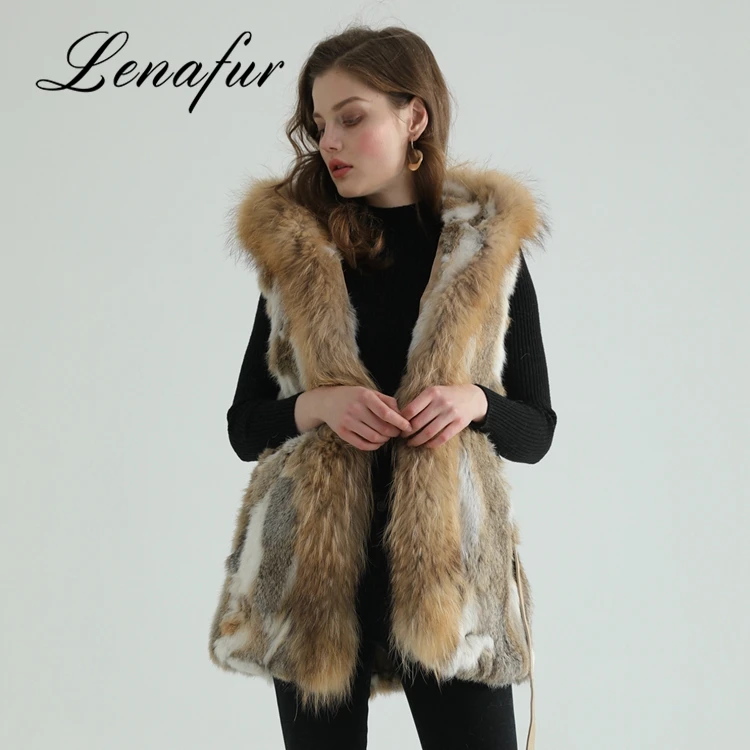 High Quality With Fox Collar Real Rabbit Sexy Women Fur Vest