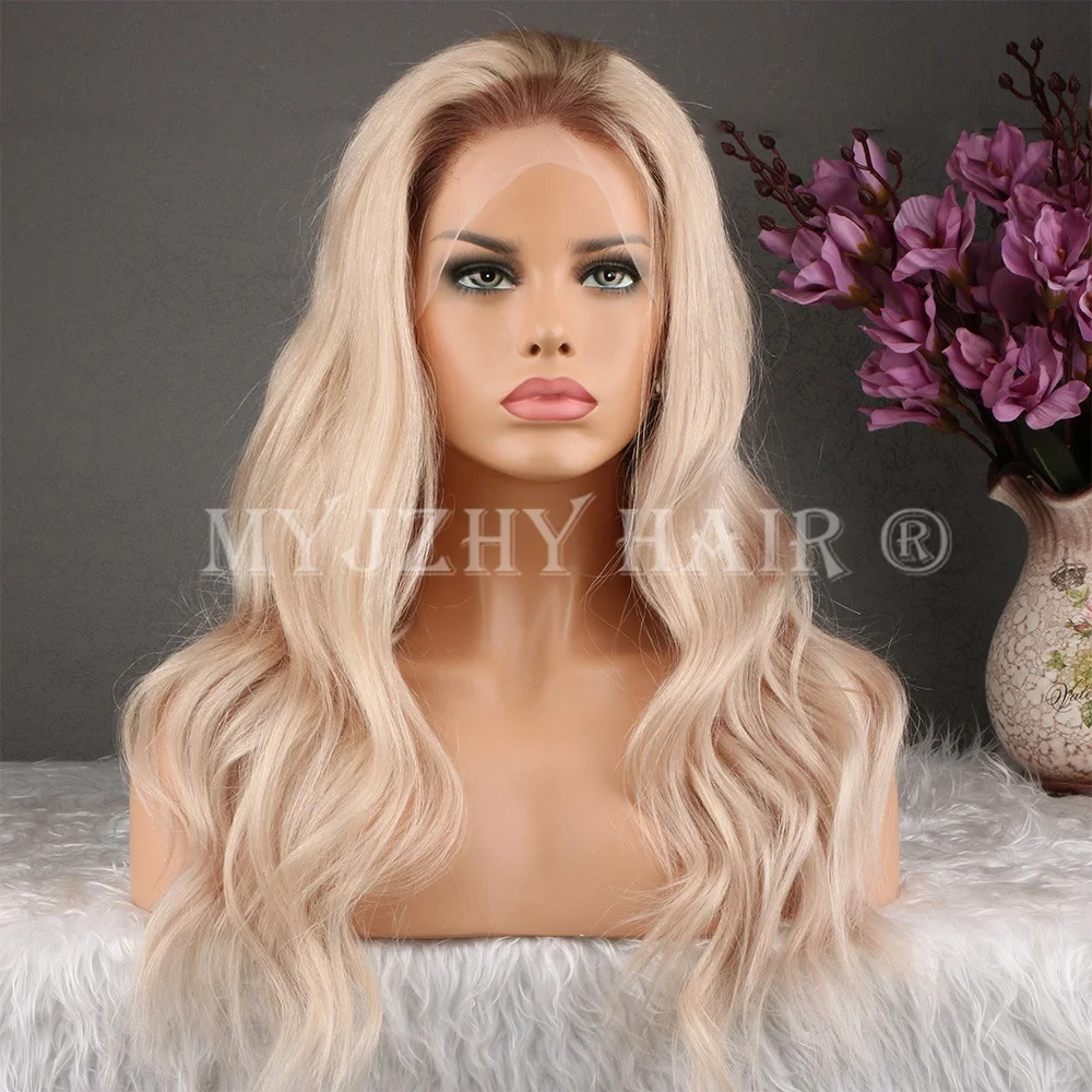 Shining Star Large Stock Natural Blonde Two Tone Ombre Gold Color Water Wave 100% European Virgin Hair Lace Front Human Wigs