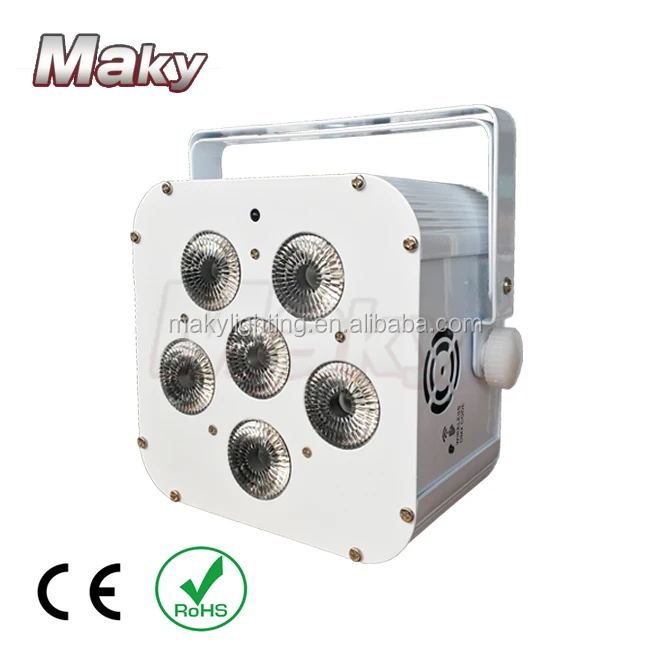 Mini Laser 6pcs RGBWA+UV Smart Dj Uplight With Battery Wireless &IRC Remote Control DMX Slim Flat Par Light